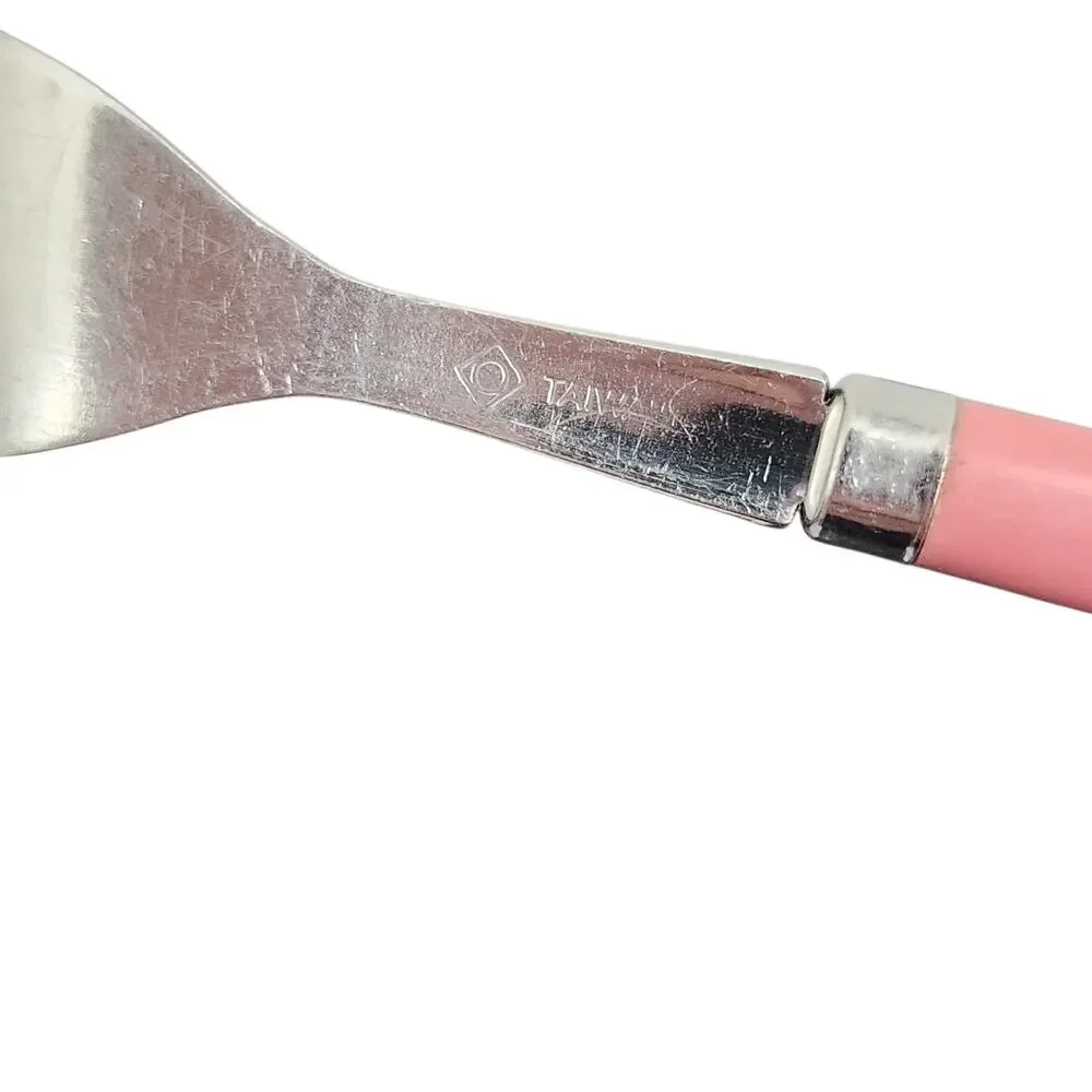 6 Pc Flatware Vtg MCM Stainless Steel Pink Plastic Handle Silverware Thailand